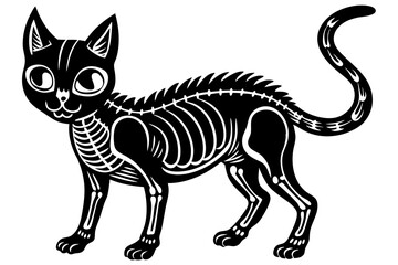 skeleton black cat silhouette vector illustration