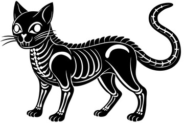  skeleton black cat. Collection of silhouette halloween cat with bones costume. Funny pets. Vector illustration on white background