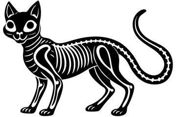 skeleton black cat silhouette vector illustration