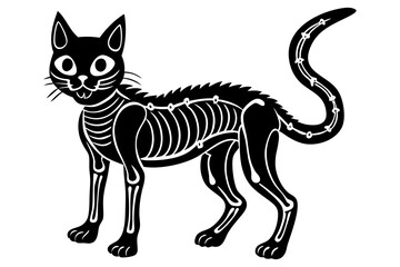  skeleton black cat. Collection of silhouette halloween cat with bones costume. Funny pets. Vector illustration on white background