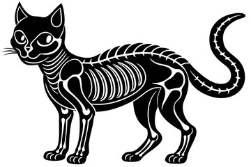  skeleton black cat. Collection of silhouette halloween cat with bones costume. Funny pets. Vector illustration on white background