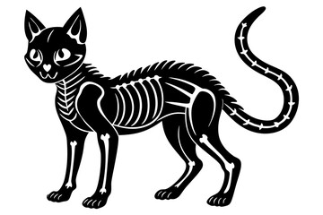 skeleton black cat silhouette vector illustration