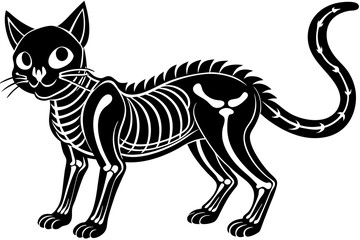  skeleton black cat. Collection of silhouette halloween cat with bones costume. Funny pets. Vector illustration on white background