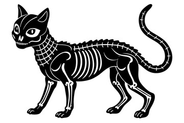 skeleton black cat silhouette vector illustration