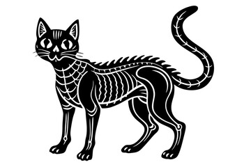 skeleton black cat silhouette vector illustration