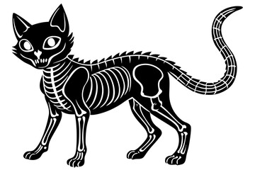 skeleton black cat silhouette vector illustration