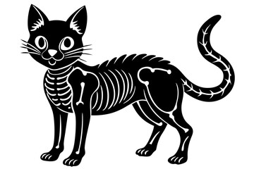 skeleton black cat silhouette vector illustration