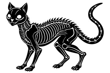  skeleton black cat. Collection of silhouette halloween cat with bones costume. Funny pets. Vector illustration on white background