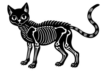 skeleton black cat silhouette vector illustration