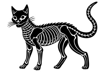  skeleton black cat. Collection of silhouette halloween cat with bones costume. Funny pets. Vector illustration on white background