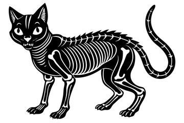  skeleton black cat. Collection of silhouette halloween cat with bones costume. Funny pets. Vector illustration on white background
