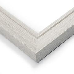 A close up of an art picture frame moulding on a white isolated background