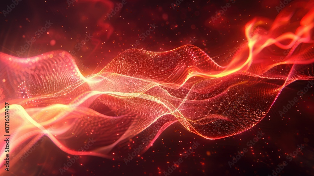 Poster mesmerizing colorful light waves intertwining against a dark cosmic background, representing dynamic