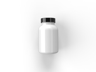 White Plastic pills bottle mockup with black lid