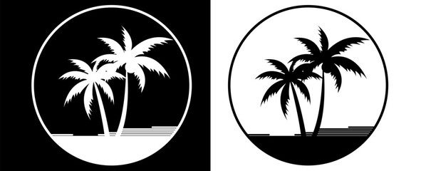 Abstract beach with palm trees and blue ocean. Vector art. © kras99