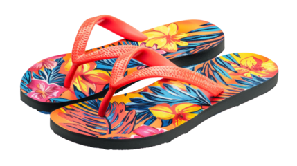 Colorful Tropical Flip-Flops with Floral Design