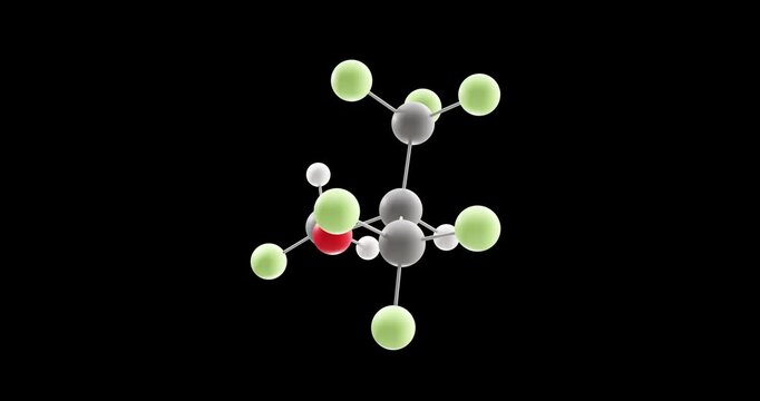 Sevoflurane molecule, rotating 3D model of sevorane, looped video on a black background