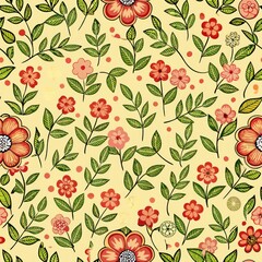 seamless pattern of tiny floral buds and leaves, Generative AI