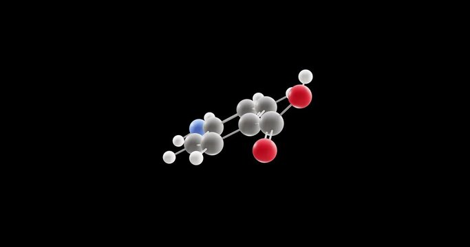 4-Aminobenzoic acid molecule, rotating 3D model of vitamin b10, looped video on a black background