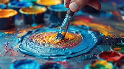 Obraz premium People expressing themselves doing art during an art therapy workshop with paints brushes canvases. Therapeutic benefits of creativity and self-expression in mental health and emotional well-being