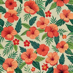 seamless pattern of tiny poppies and foliage, Generative AI