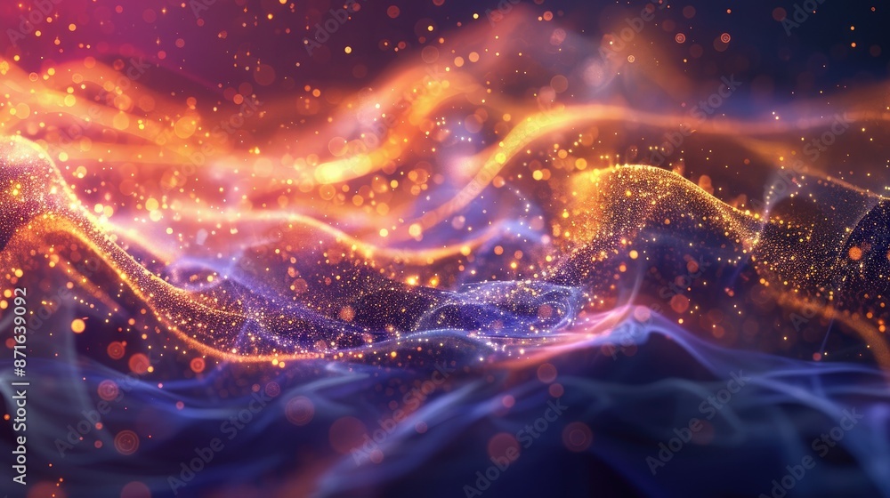 Poster abstract glowing wave of dynamic particles, showcasing energy and motion in digital artwork