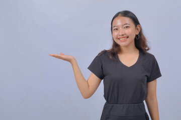 Asian Woman with Curly Long Hair Isolated on White Background