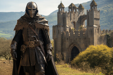Fototapeta premium A Phantom Knight Patrolling The Grounds Of An Ancient Castle 
