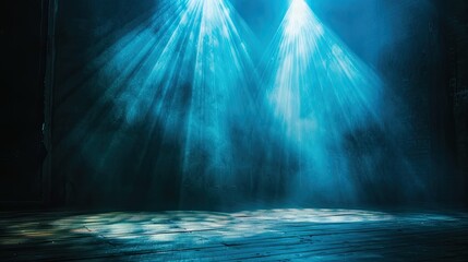 Blue spotlight illuminating dark stage with vibrant light contrast