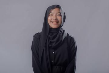 Asian Hijab Woman Wearing Black Dress