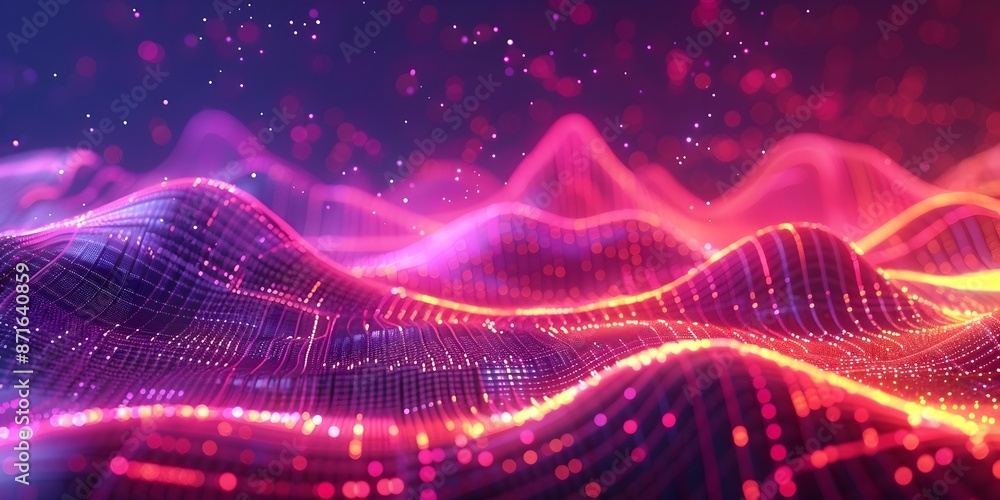 Poster pulsating neon sound waves dynamic rhythmic music background for audio equipment and product display