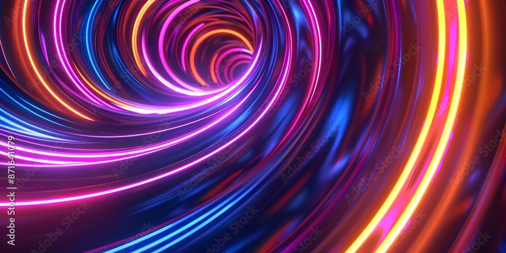 Poster mesmerizing neon spiral hypnotic rotating patterns for digital displays and product showcases