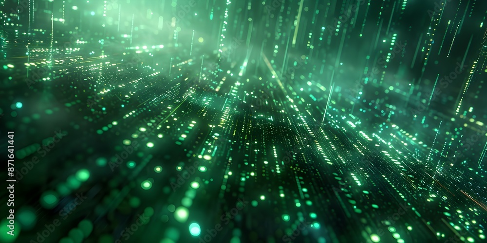 Aufkleber futuristic neon matrix of flowing green cyber codes for software and technology concepts