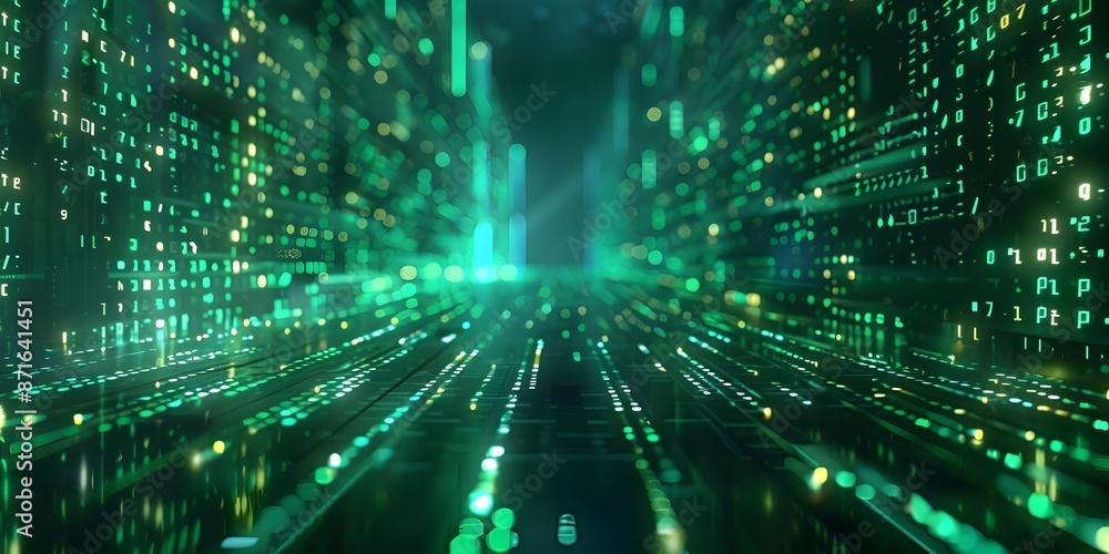 Poster futuristic neon matrix with flowing green codes for cyber inspired computer and software product con