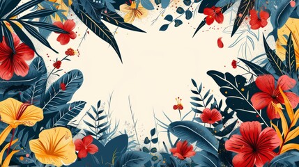 Floral border with red and yellow flowers