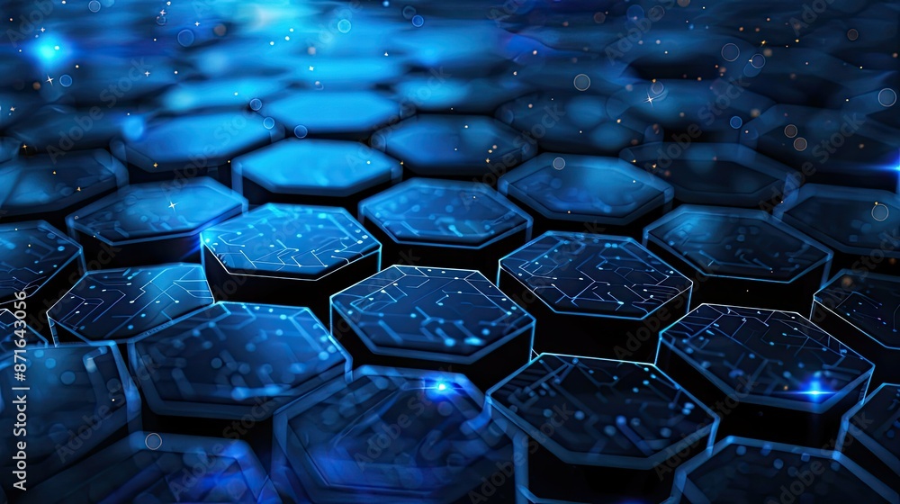 Poster futuristic hexagonal grid network technology abstract background, illustrating digital connectivity