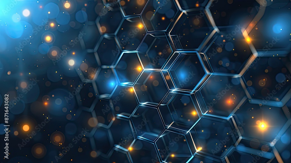 Poster futuristic hexagonal grid network technology abstract background, illustrating digital connectivity