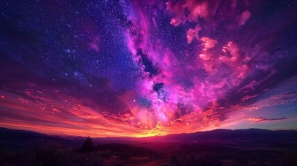 Obraz premium Purple and pink sunset over mountains