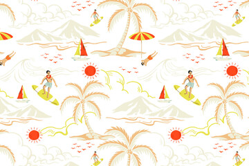 Tropical island png cartoon pattern in travel theme