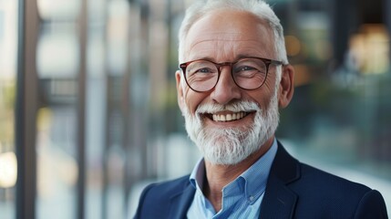 Happy older professional manager with a cheerful expression, embodying experience and leadership