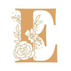 Letter E floral font typography png
