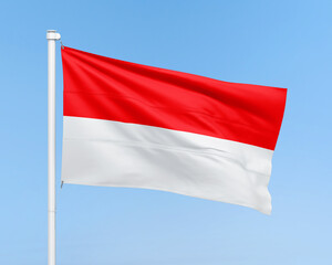 Indonesia flag on stick on sky background. Realistic flag illustration