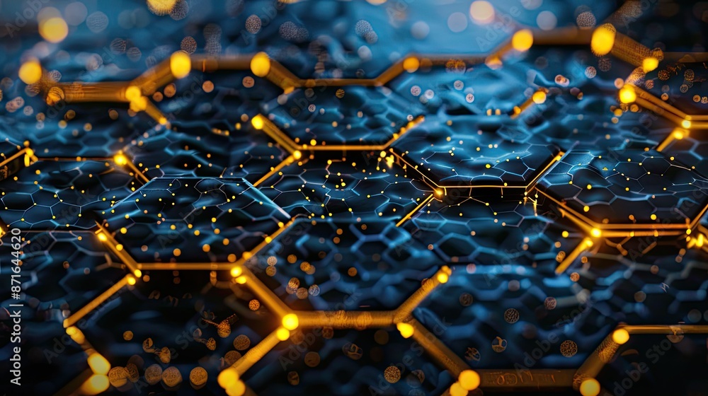Poster hexagon pattern network technology abstract background, showcasing interconnected digital systems
