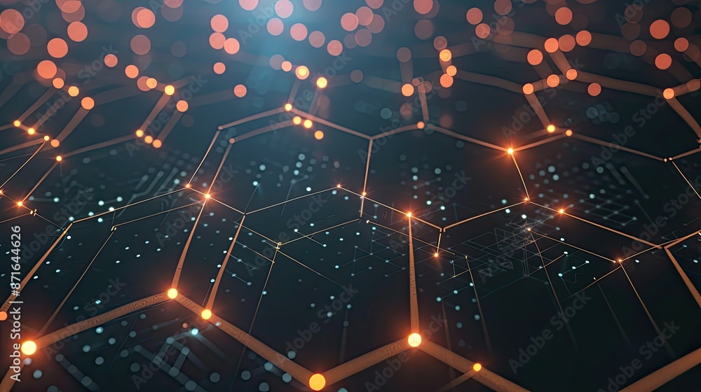 Poster hexagon pattern network technology abstract background, showcasing interconnected digital systems