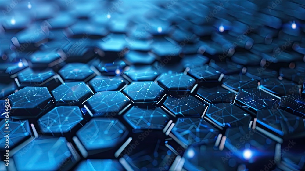 Poster hexagon pattern network technology abstract background, illustrating interconnected digital systems