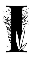 Png letter I floral font typography