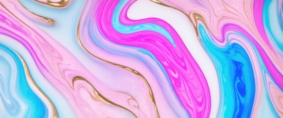 Pink and blue color with golden lines liquid fluid marbled texture background
