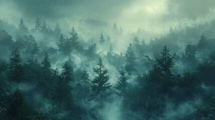 Obraz premium Misty forest landscape