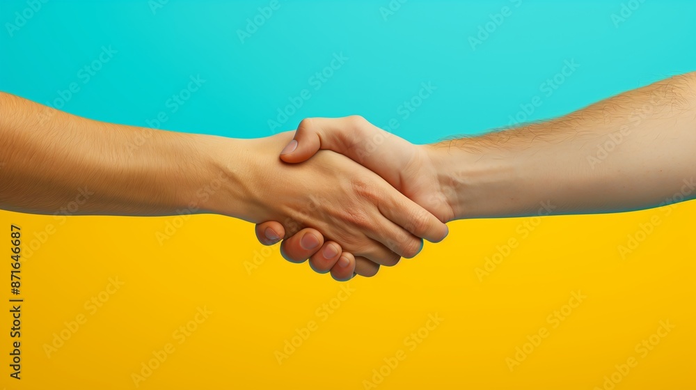 Poster two hands shaking in a handshake. the handshake is a symbol of trust and agreement. concept of unity