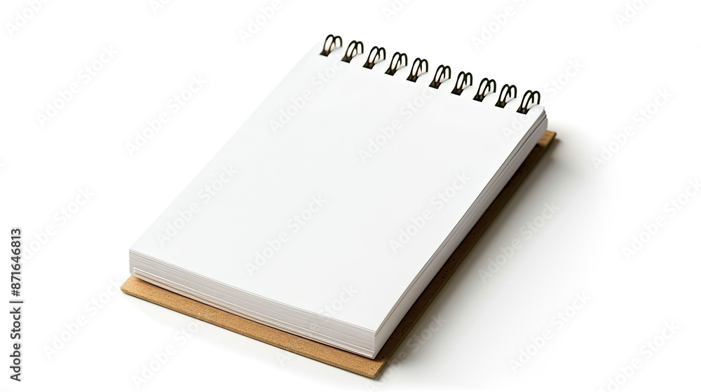 Poster isolated mockup of a blank closed spiral notepad on white background